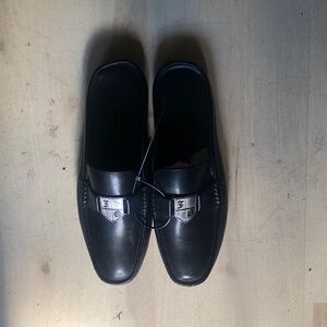 John Galliano Black Leather Loafers with Silver Accent